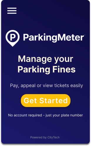 ParkingMeter home screen with a single Get Started call-to-action