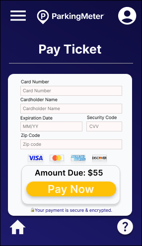 Payment form and success confirmation screens
